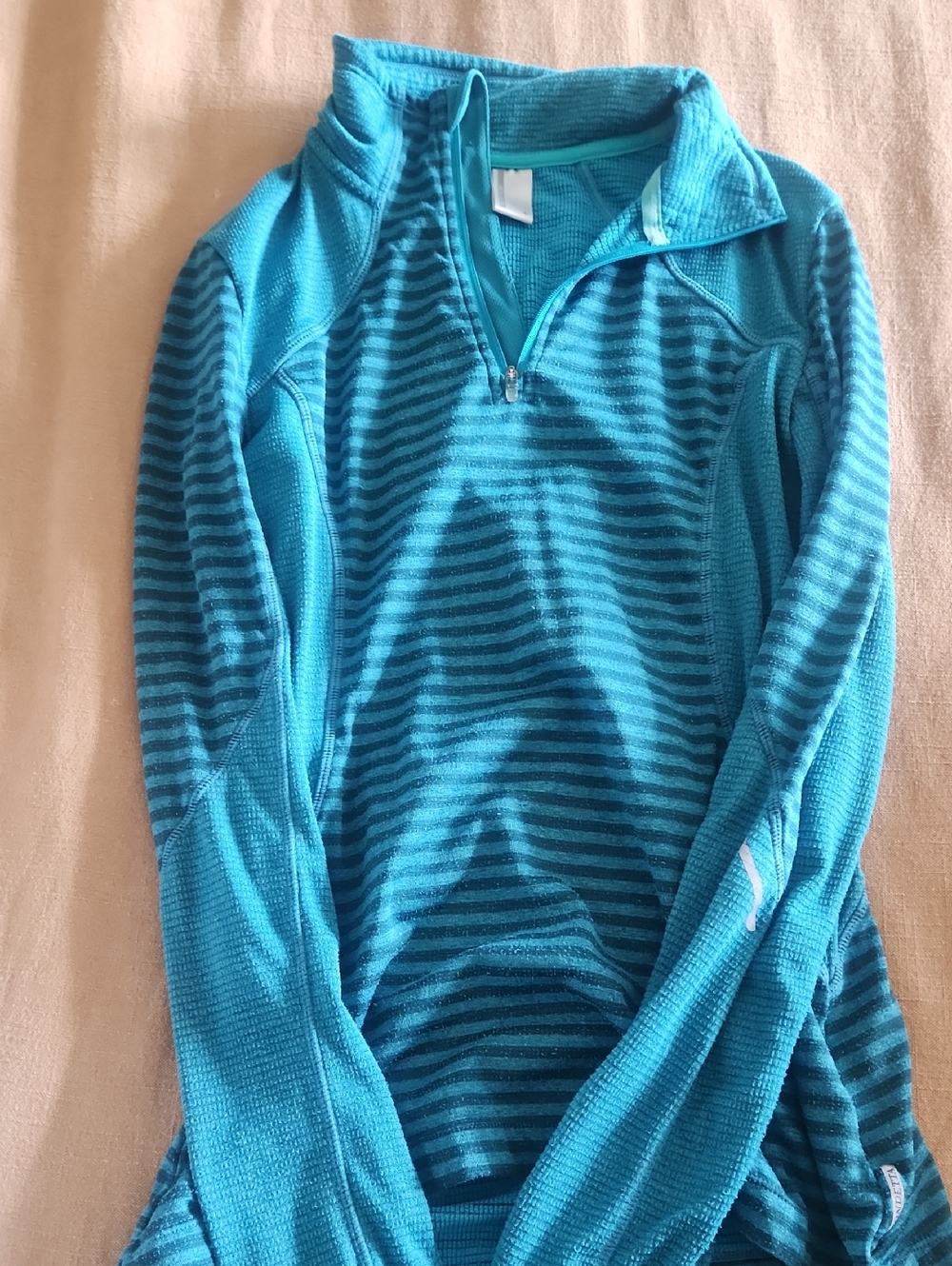 Mondetta Teal Striped Quarter-Zip Performance Sweater